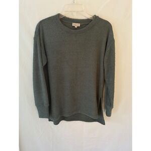 Chenault Womens Popcorn Knit Sweater Sage Green Crew Neck Side Slit 3412JS0170 S